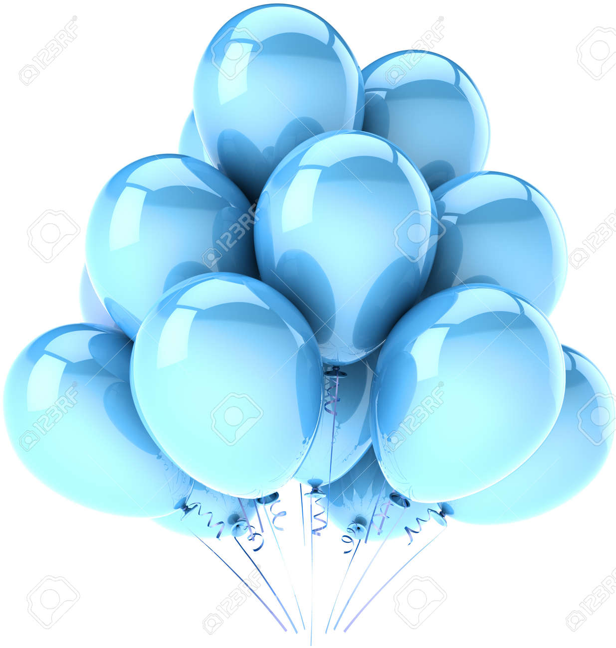 Parti Ballons Bleu Cyan Classique De Decoration Brillant Pour Celebrer Une Fete D Anniversaire Emotions De Joie Fun Heureux Detail Rendu 3d Isole Sur Fond Blanc Banque D Images Et Photos Libres De Droits