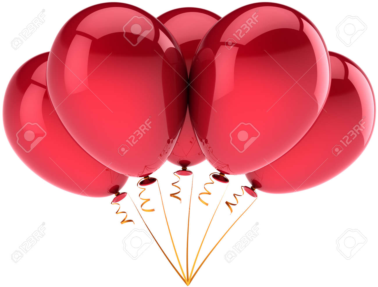 Joyeux Anniversaire Ballons De Decoration Cinq Parties De Vacances Rouge Brillant De Couleur Abstraite Joie Enfance Plaisir Anniversaire Notion De Retraite Celebration Detail Rendu 3d Isole Sur Fond Blanc Banque D Images Et