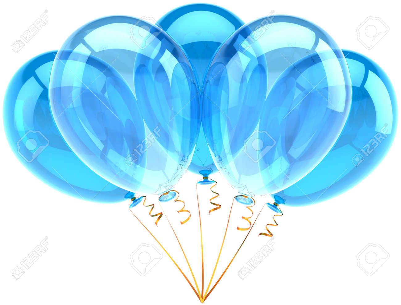 Parti Ballons Bleu Cyan Cinq Translucide Decoration Pour Les Vacances D Anniversaire Anniversaire De La Celebration Classique De La Retraite Emotions De Joie Fun Heureux Abstrait 3d Rendent Detaille Isole Sur Fond Blanc