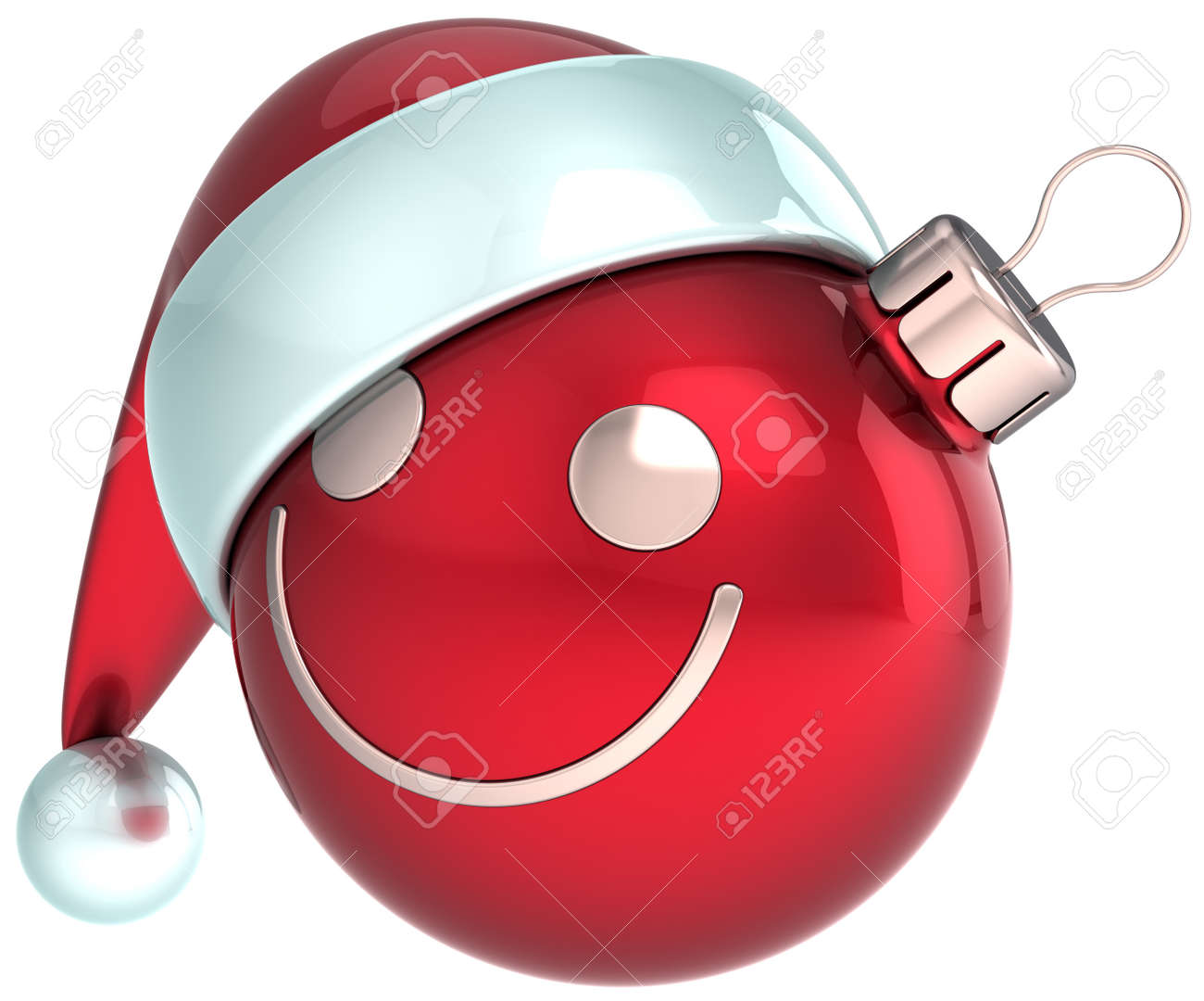 Emoticon Di Natale.Immagini Stock Capodanno Faccina Di Natale Palla Rossa Happy Santa Cappello Decorazione Felicita Gioia Divertimento Icona Merry Xmas Emoticon Vacanza Positivo Concetto Di Regalo Divertente Image 23544956