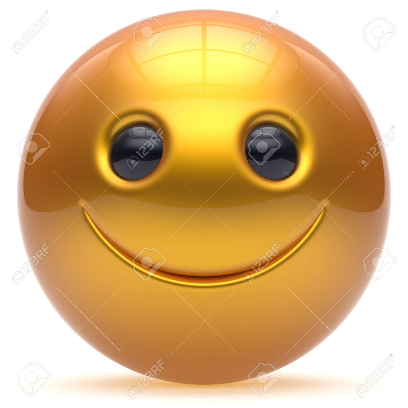 笑みを浮かべて顔ヘッドのボール陽気な球絵文字漫画笑顔幸せな装飾かわいい黄金色 喜びの文字グッズ良いアバターを笑って面白いのうれしそうな人を笑顔します 分離された 3 D のレンダリング の写真素材 画像素材 Image