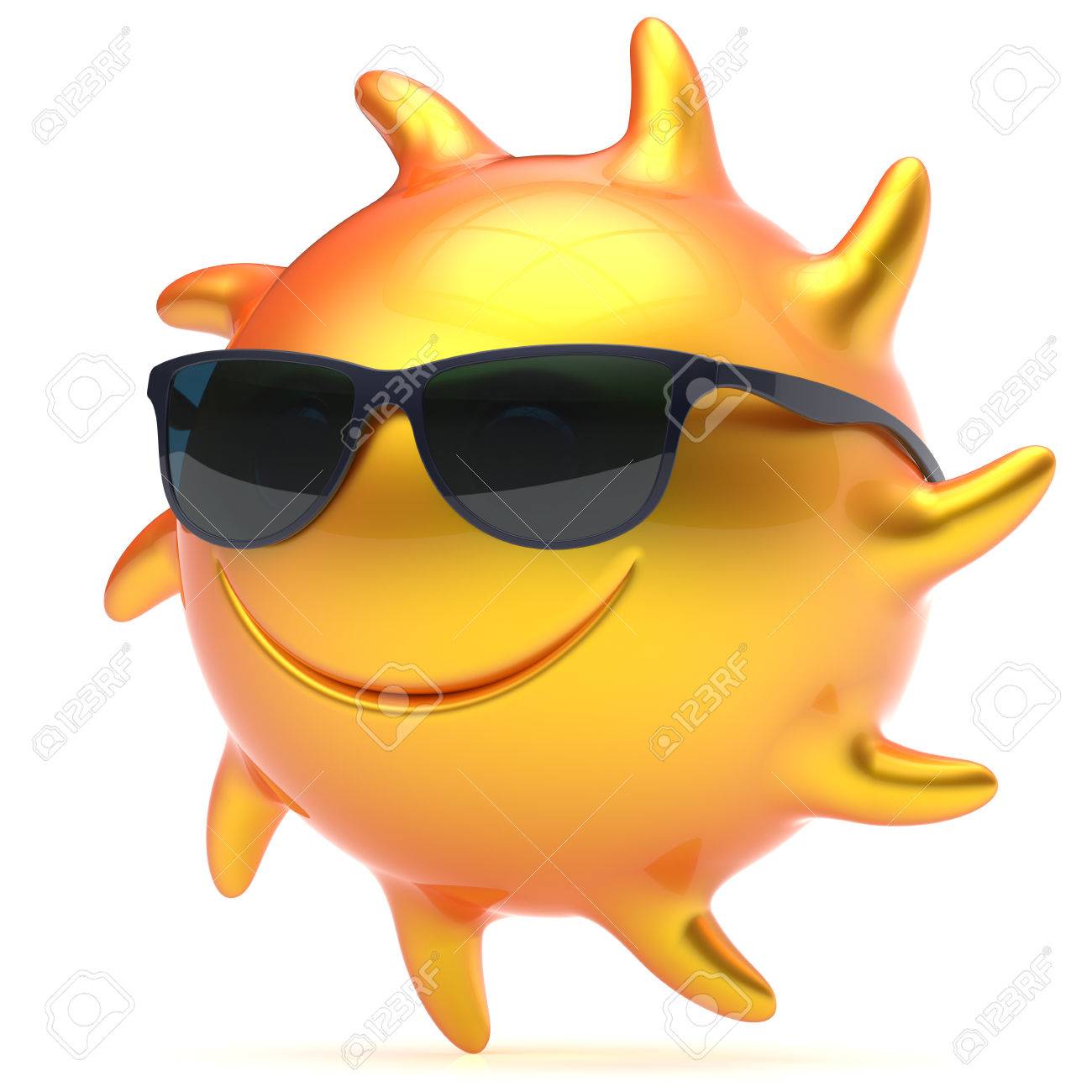 Sun Smiley Face Sunglasses Cheerful Summer Smile Cartoon Ball Emoticon Happy  Yellow Orange Sunny Heat Icon. Smiling Laughing Character Vacation Holiday  Chilling Sunbathing Sunbeam Avatar. 3d Render Stock Photo, Picture And  Royalty