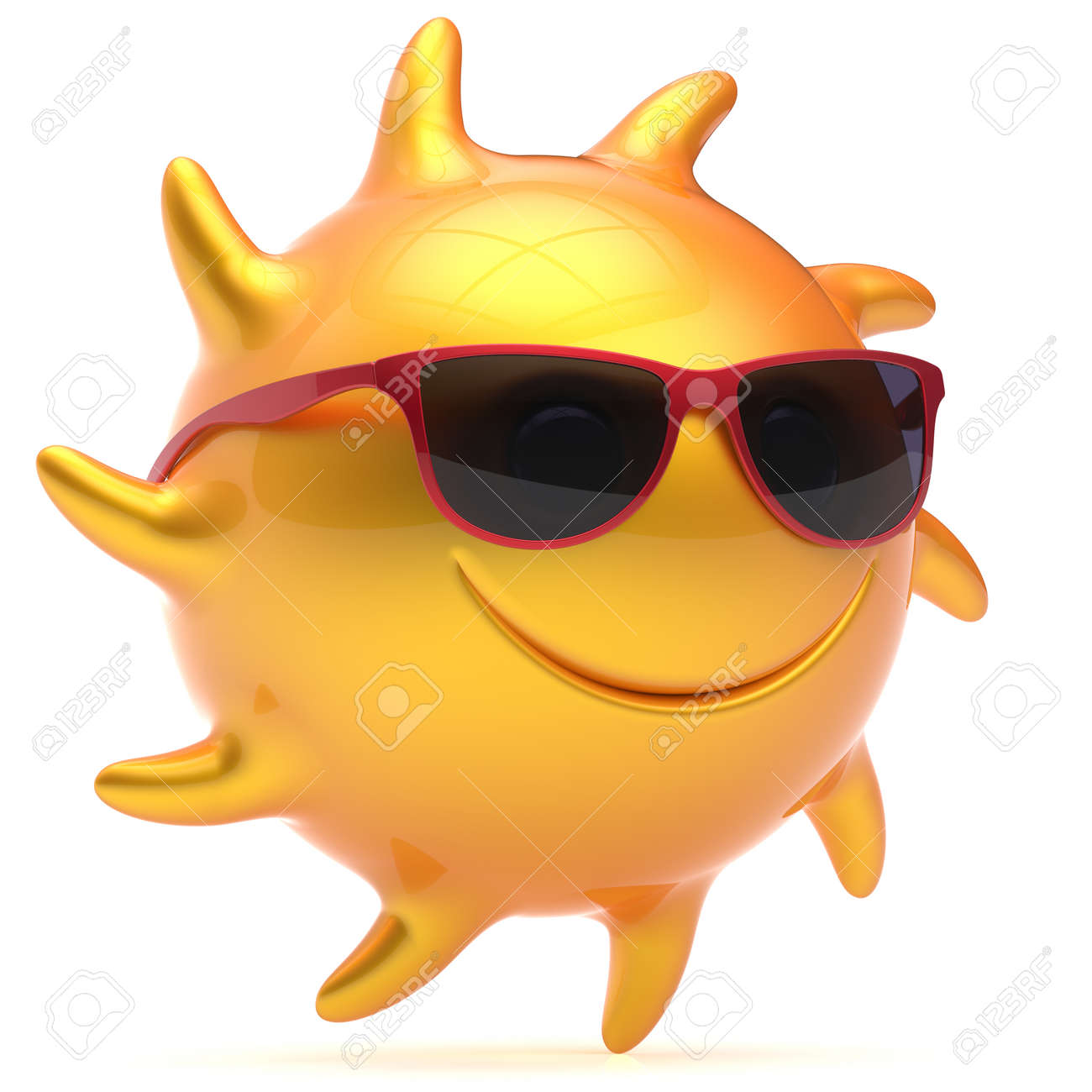 Sun Smiley Face Ball Sunglasses Cheerful Summer Star Smile Cartoon Emoticon  Happy Fiery Yellow Sunny Heat Icon. Smiling Laughing Character Vacation  Holiday Chilling Sunbathing Tropic Avatar. 3D Render Stock Photo, Picture  And