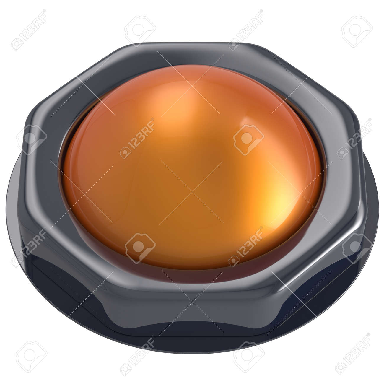 開始アクションをオフにオレンジ Led のプッシュ ボタンにはイグニッション電源スイッチ設計要素金属黄色い光沢のあるダミーをアクティブにします 分離された 3 D のレンダリング の写真素材 画像素材 Image