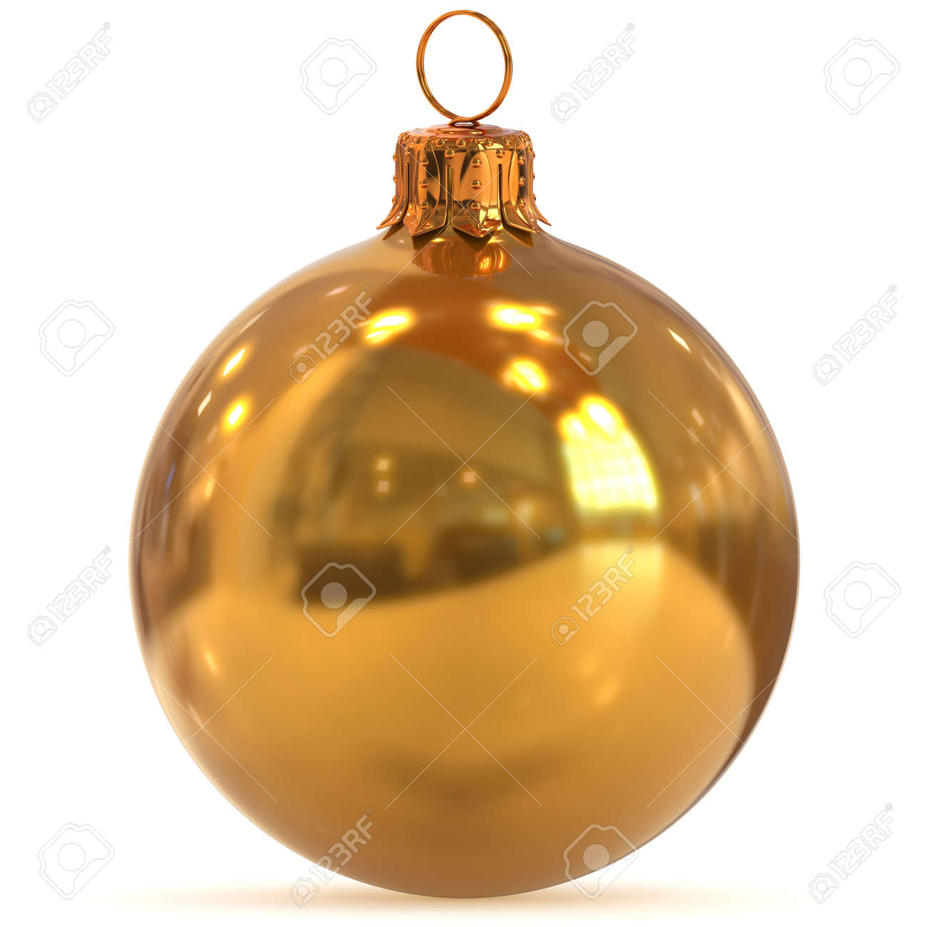 Representación 3d Decoración Bola De Navidad Dorada Víspera De Año Nuevo Colgando Adorno De Chuchería Tradicional Feliz Navidad Feliz Invierno Ornamento Amarillo Brillante Pulido Fotos Retratos Imágenes Y Fotografía De Archivo Libres