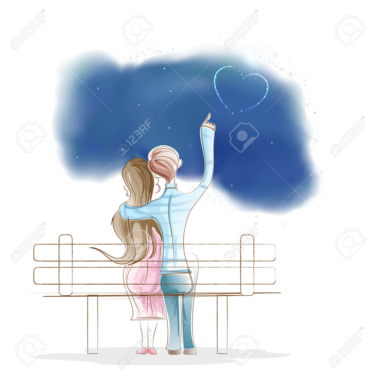 少年と公園のベンチに座っている女の子のイラスト素材 ベクタ Image