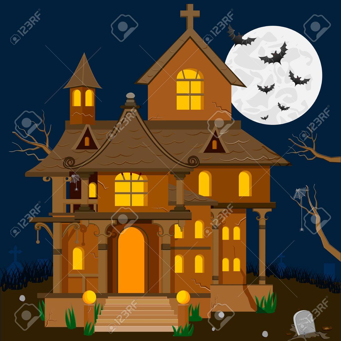 簡単にお化け屋敷ハロウィーンのバック グラウンドでのベクター グラフィックを編集するには のイラスト素材 ベクタ Image