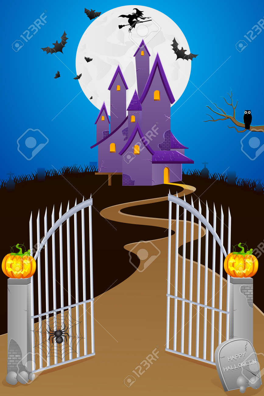 簡単ハロウィン背景でお化け屋敷のベクトル図を編集するには のイラスト素材 ベクタ Image