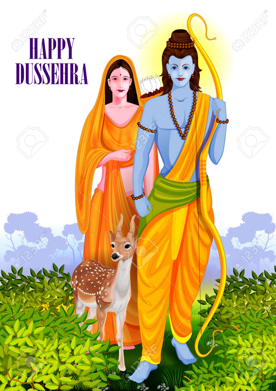 Easy To Edit Vector Illustration Of Lord Rama And Sita In Happy ...