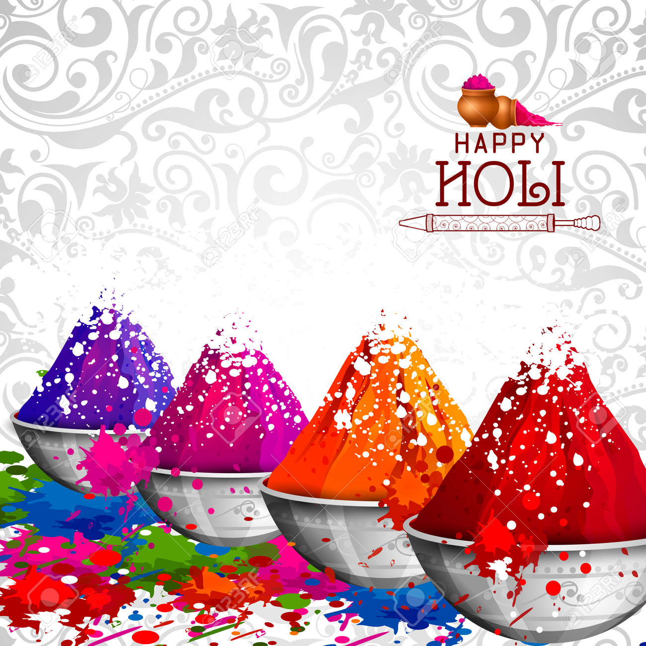 インドの色の祭りのためのカラフルなハッピーホイルの背景のベクトルイラストを編集するのは簡単のイラスト素材 ベクタ Image
