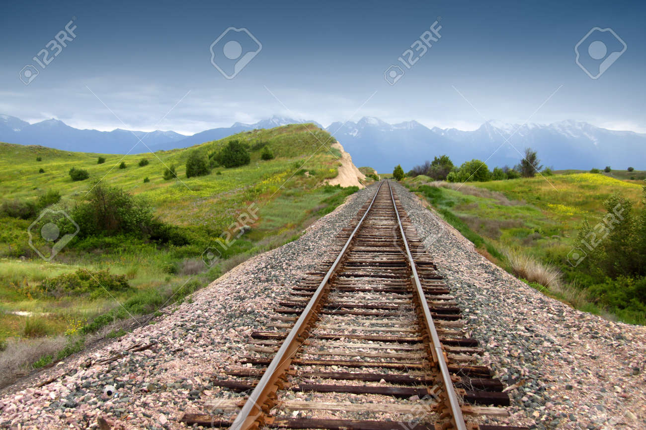 Train track in prairie landscape of Montana - 20720612 Train track in prairie landscape of Montana - 20720612