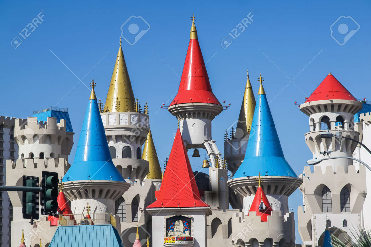 LAS VEGAS, USA - JULY 20, 2009: Excalibur Hotel & Casino architecture in Las Vegas, Nevada, USA - 163033389 LAS VEGAS, USA - JULY 20, 2009: Excalibur Hotel & Casino architecture in Las Vegas, Nevada, USA - 163033389