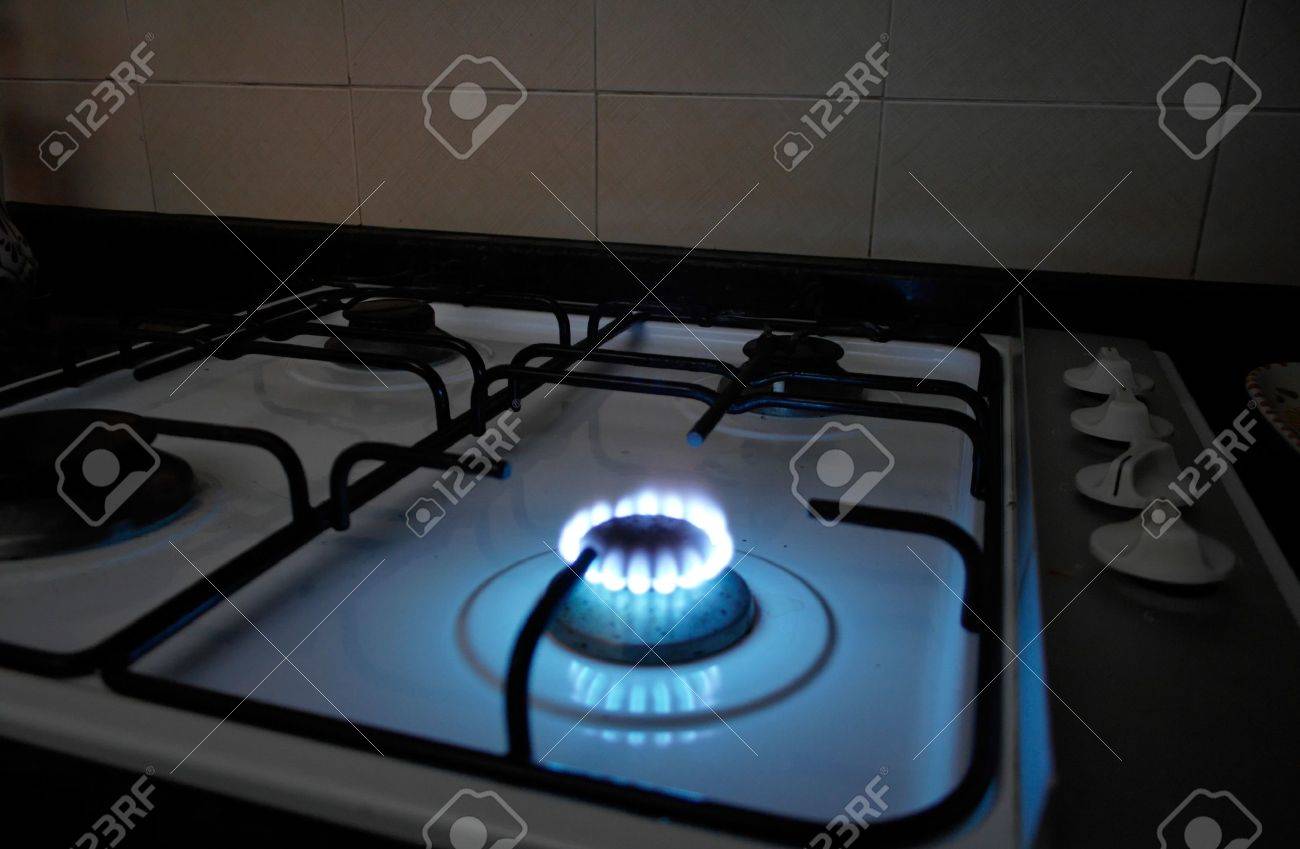 A Natural Gas Burner From A Stove In A Kitchen Stock Photo
