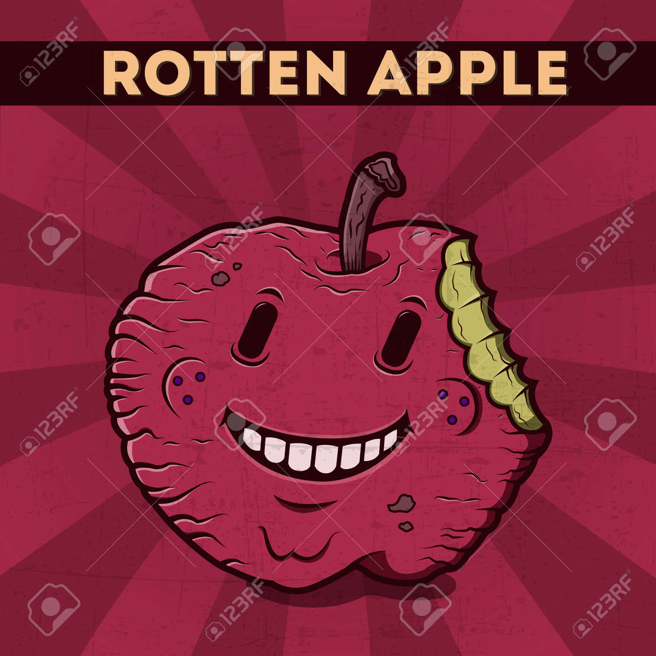 面白い 漫画 引っかくようなレトロな背景ベクトル イラスト ハロウィン カード腐ったリンゴに 悪意のある 紫のモンスター アップル のイラスト素材 ベクタ Image 面白い 漫画 引っかくようなレトロな背景ベクトル イラスト ハロウィン カード腐ったリンゴに 悪意のある 紫のモンスター アップル のイラスト素材 ベクタ Image