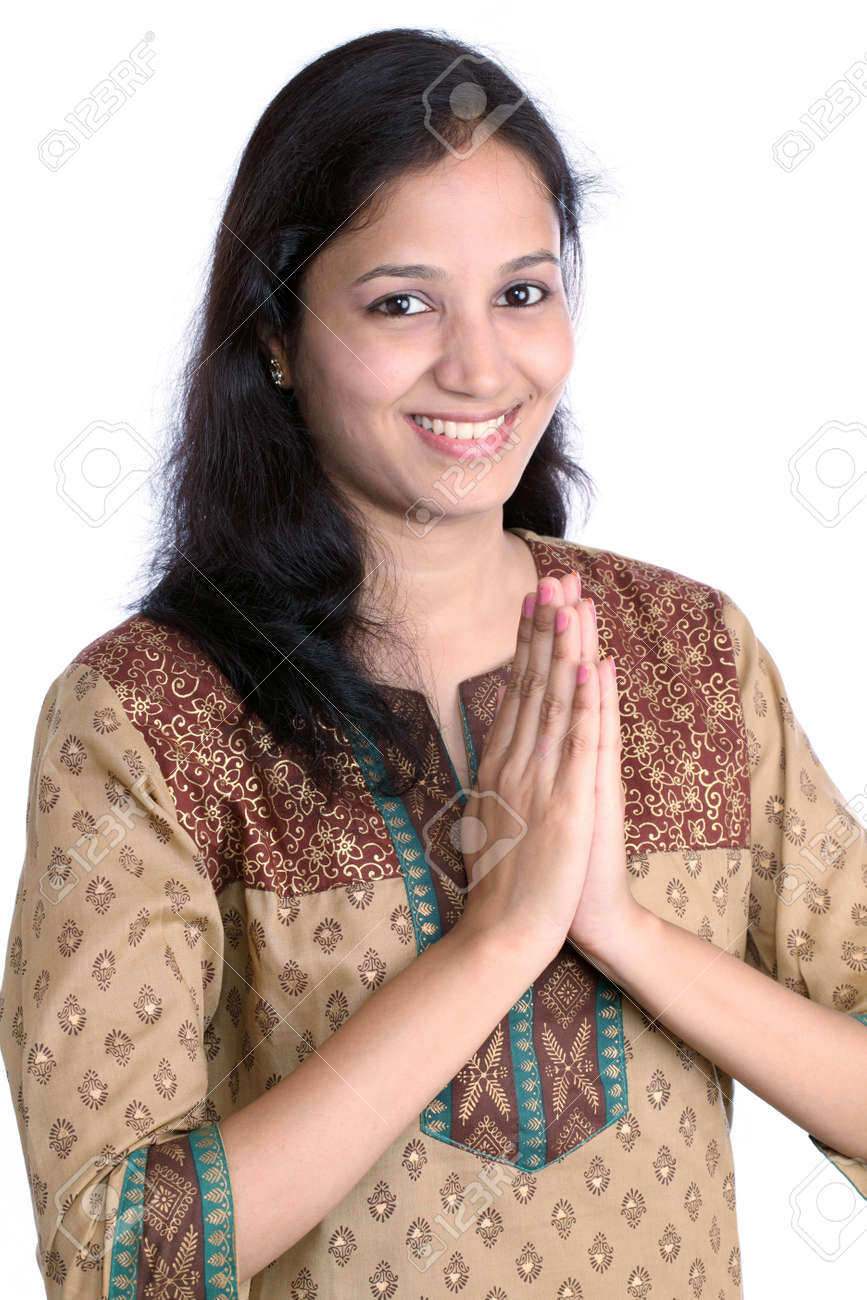 インド美人 ナマステ の挨拶 の写真素材 画像素材 Image