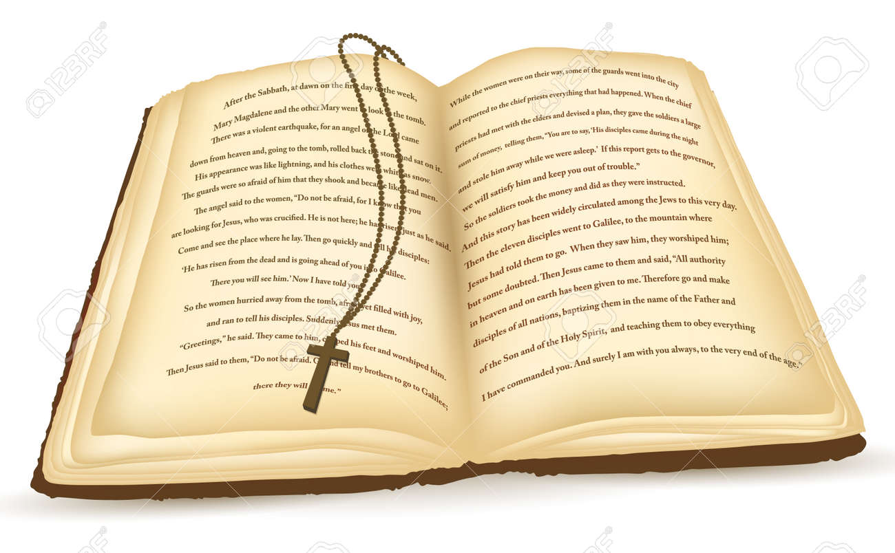 old open bible with cross over white background royalty free