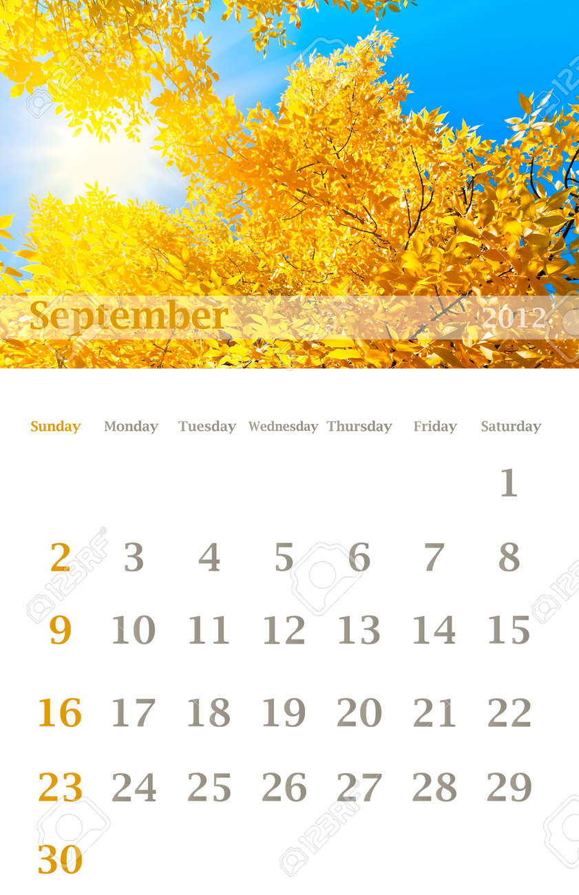 page of 2012 september month wall calendar size 11x17 inch stock