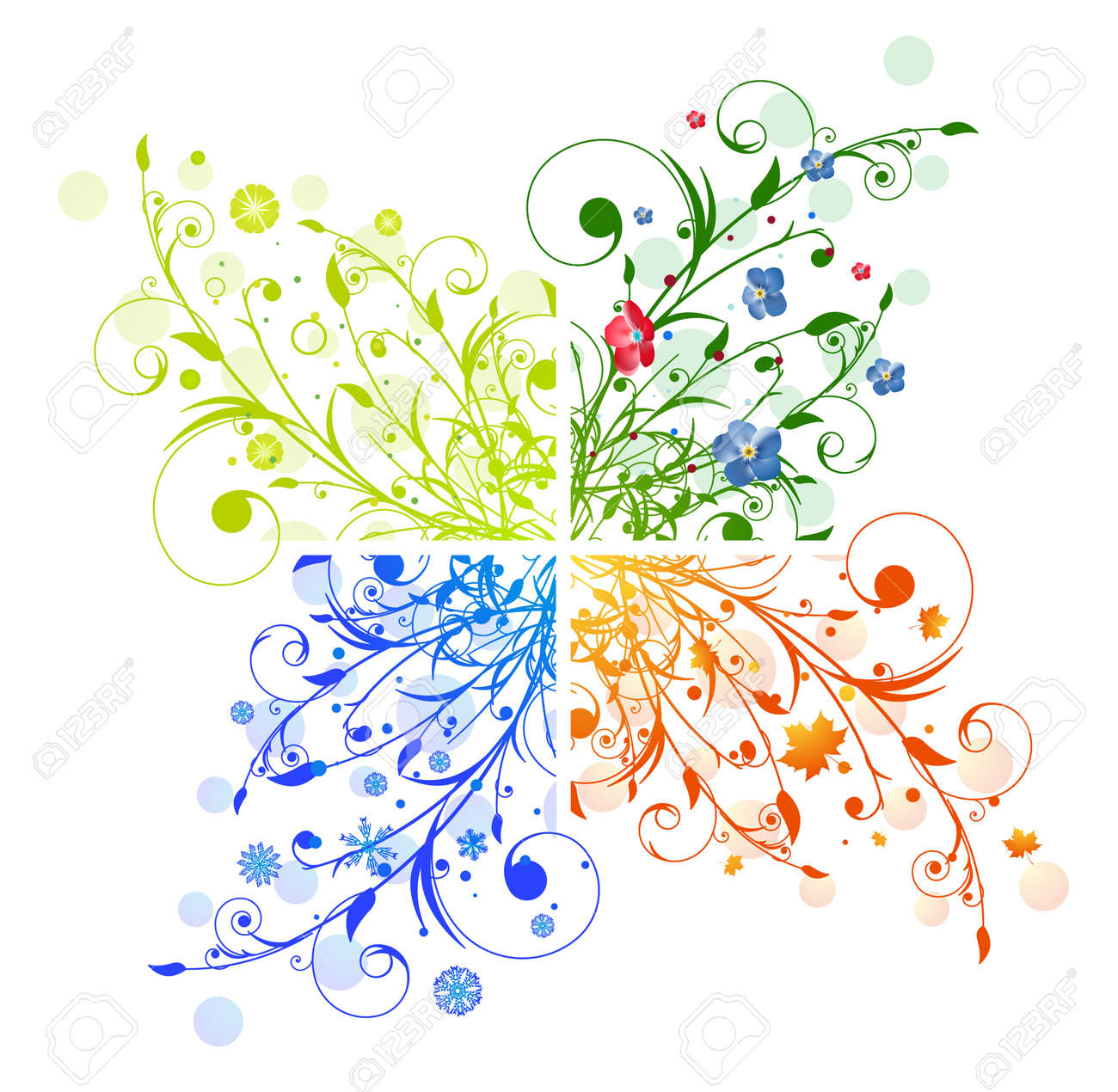 Abstract Seasons Floral Illustration Spring Summer Autumn Winter Royalty Free Cliparts Vectors And Stock Illustration Image