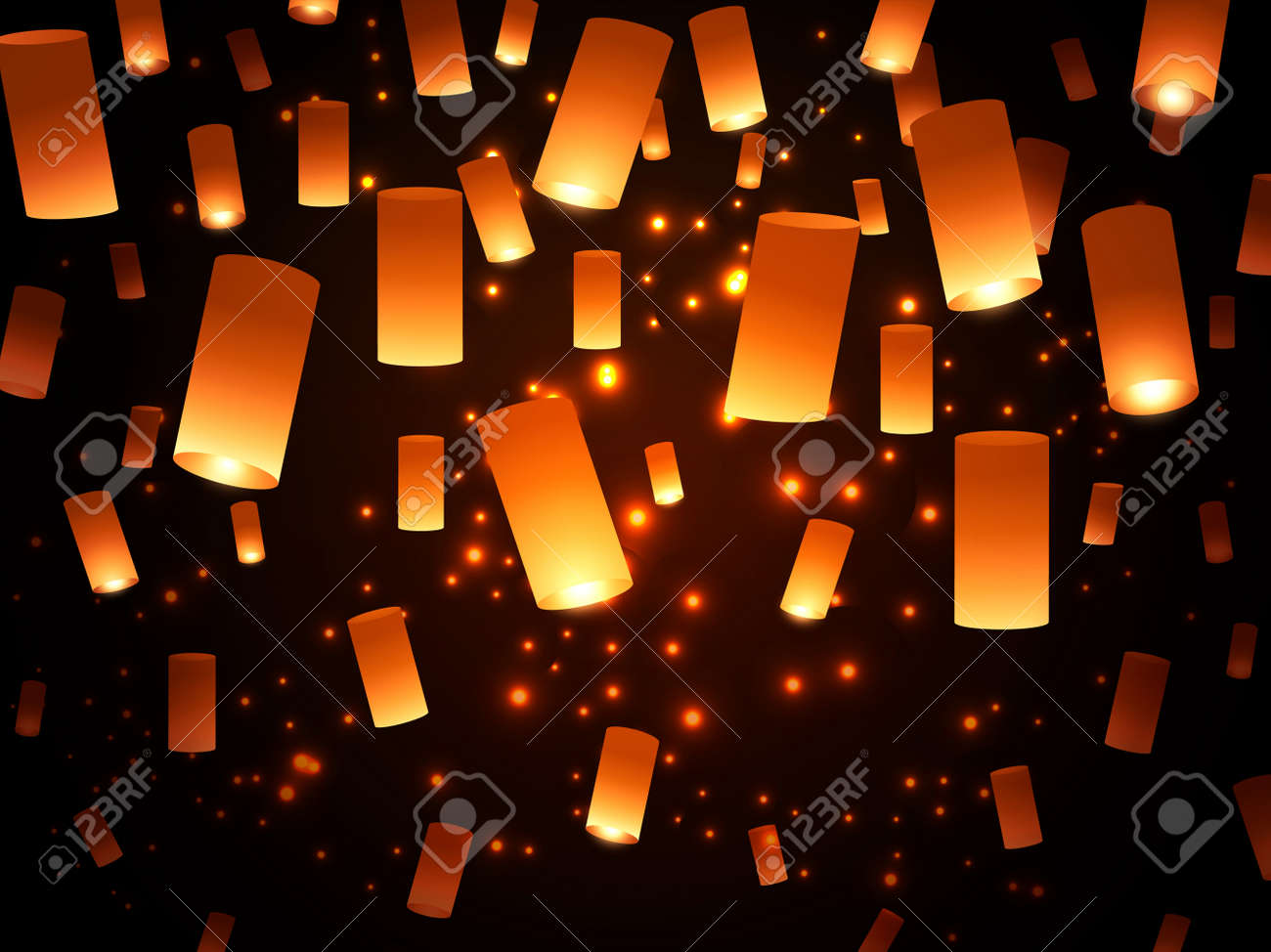Bright Hope Paper Lantern Fairy-Lights Over Dark Night Background Stock Vector - 18968975