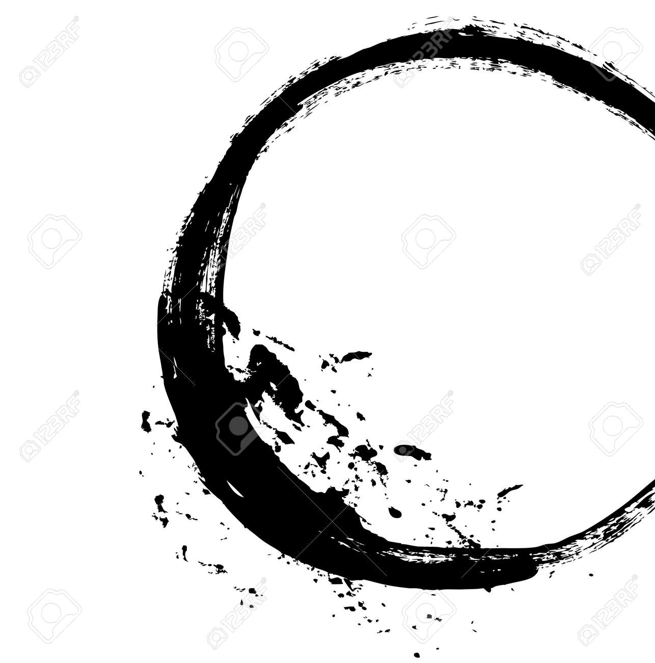 black brush stroke in the form of a circle drawing created in circle drawing