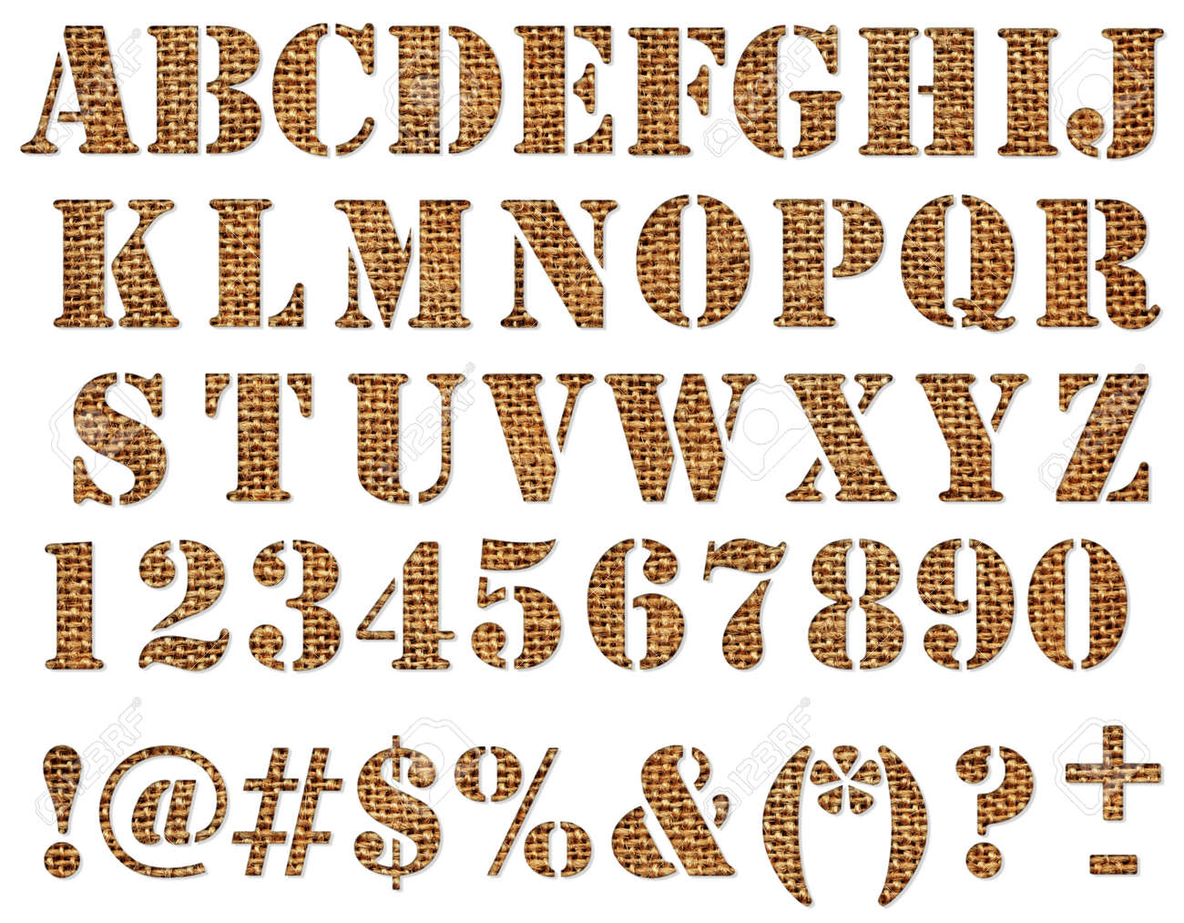 黄麻布素材テクスチャ文字 番号 記号及び白い背景の分離を含む Abc の写真素材 画像素材 Image 2570
