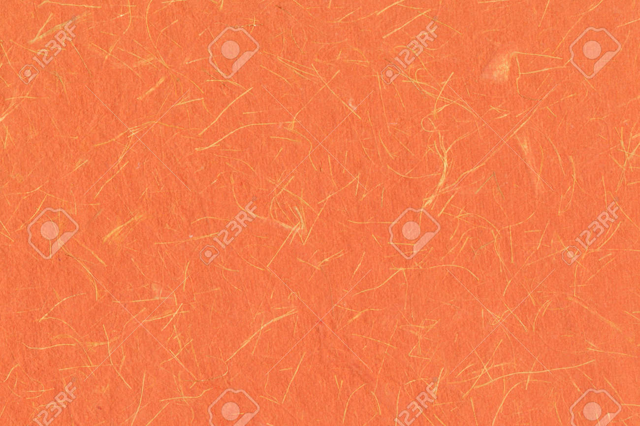 いくつかの繊維とオレンジの和紙テクスチャ の写真素材 画像素材 Image