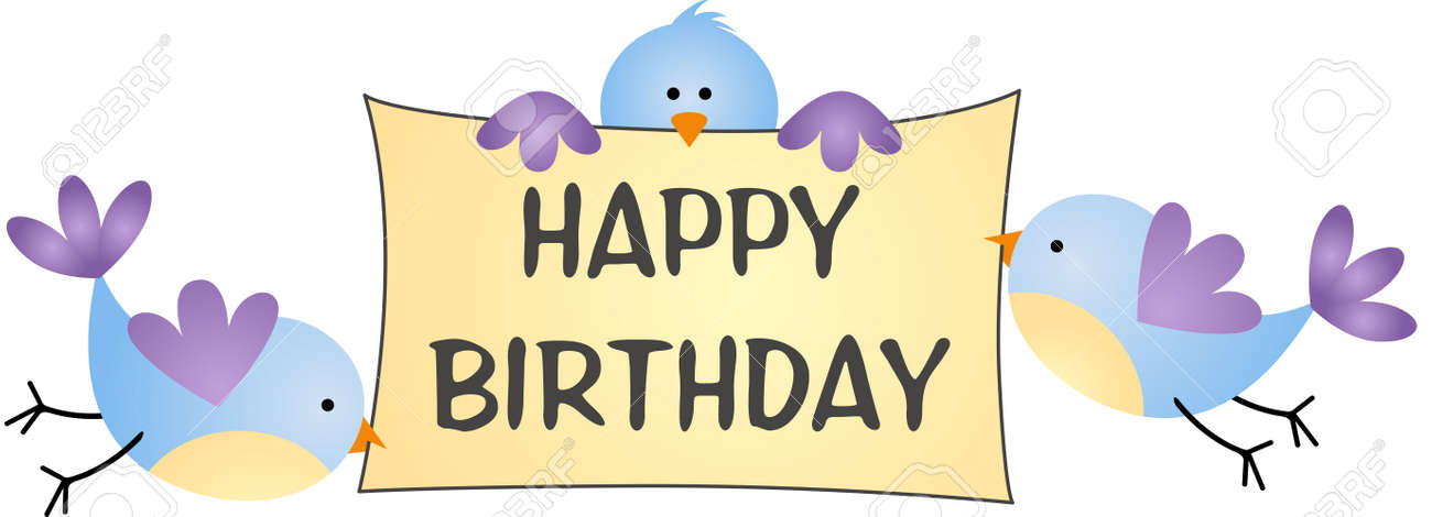 お誕生日おめでとうメッセージを運ぶ鳥のイラスト素材 ベクタ Image