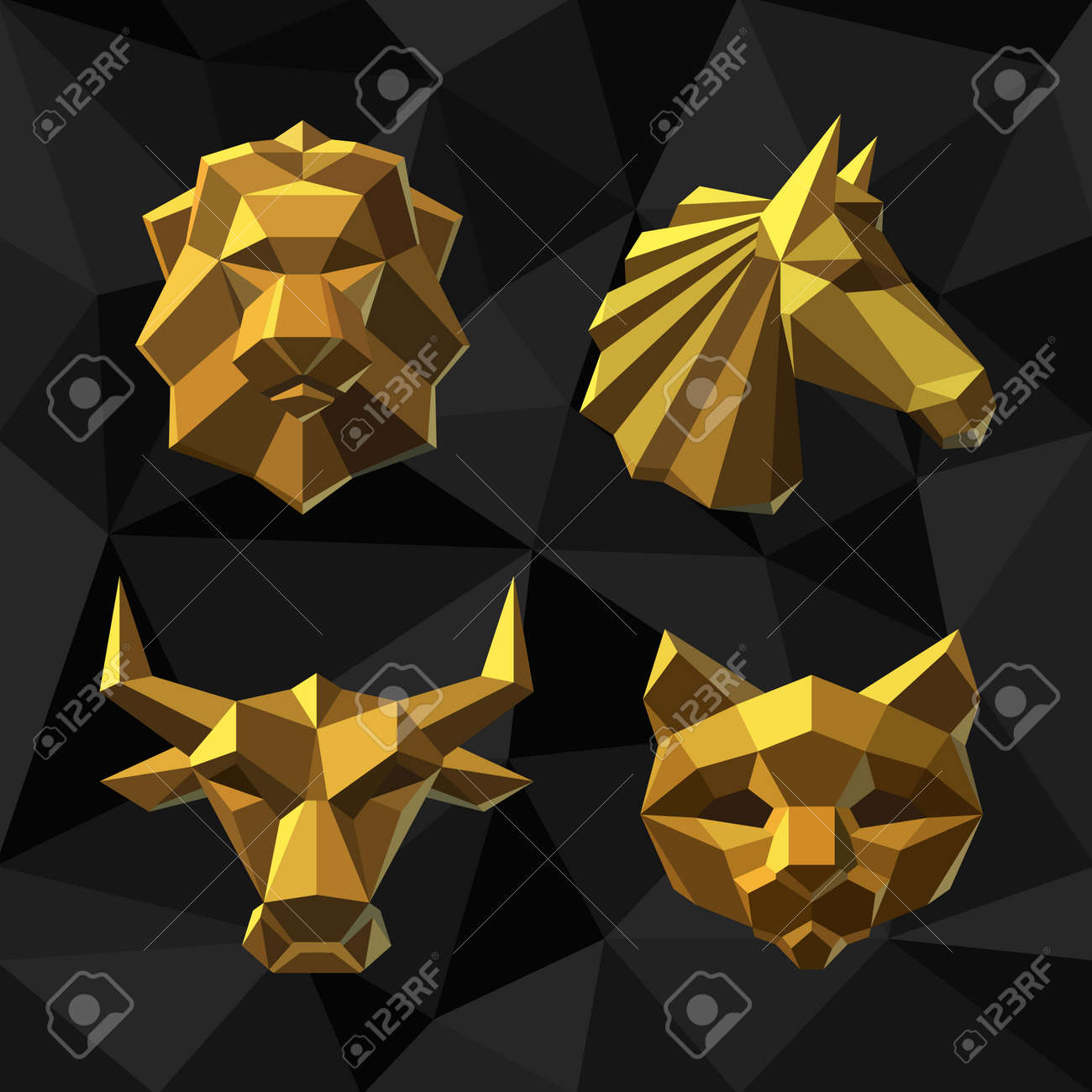 ベクトル イラスト黄金動物ライオン 馬 牛 猫ポリゴン スタイル のイラスト素材 ベクタ Image ベクトル イラスト黄金動物ライオン 馬 牛 猫ポリゴン スタイル のイラスト素材 ベクタ Image