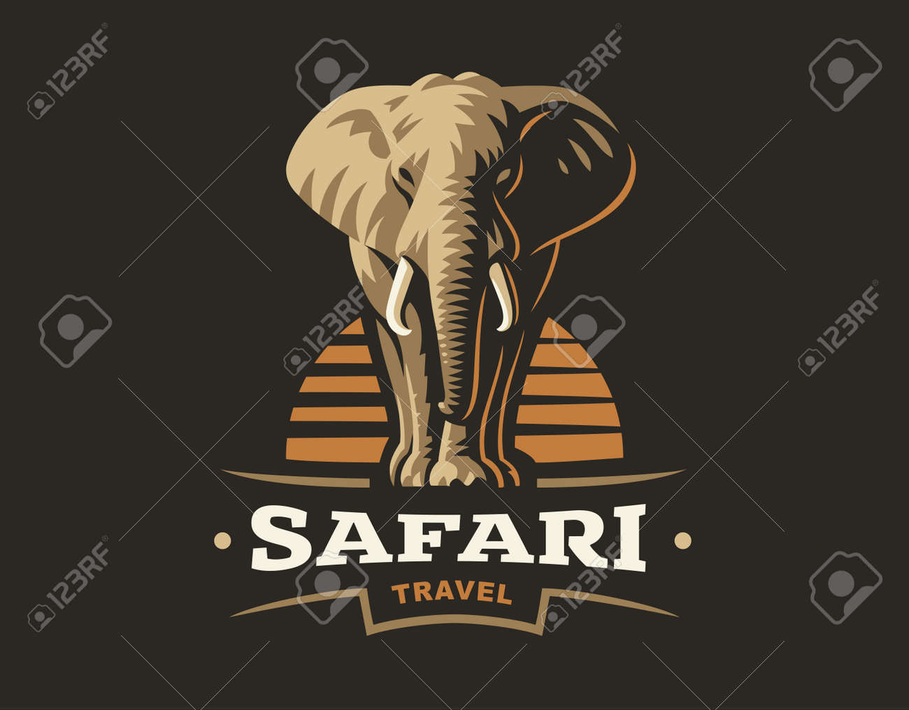 african safari elephant logo illustration emblem design on dark