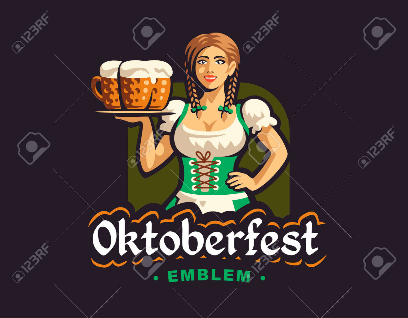 暗い背景にビールとかわいい女の子オクトーバーフェスト ロゴ デザインします のイラスト素材 ベクタ Image 暗い背景にビールとかわいい女の子オクトーバーフェスト ロゴ デザインします のイラスト素材 ベクタ Image