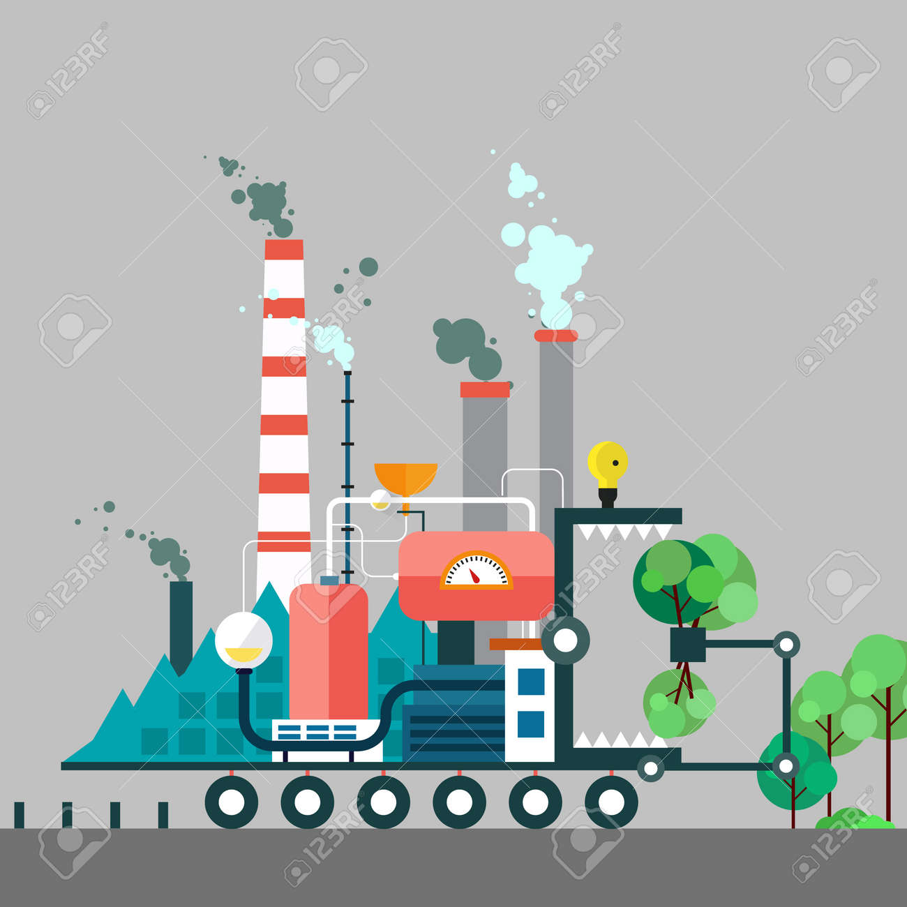 自然を食べる工場モンスター ベクトル汚染のフラットのイラスト 生態