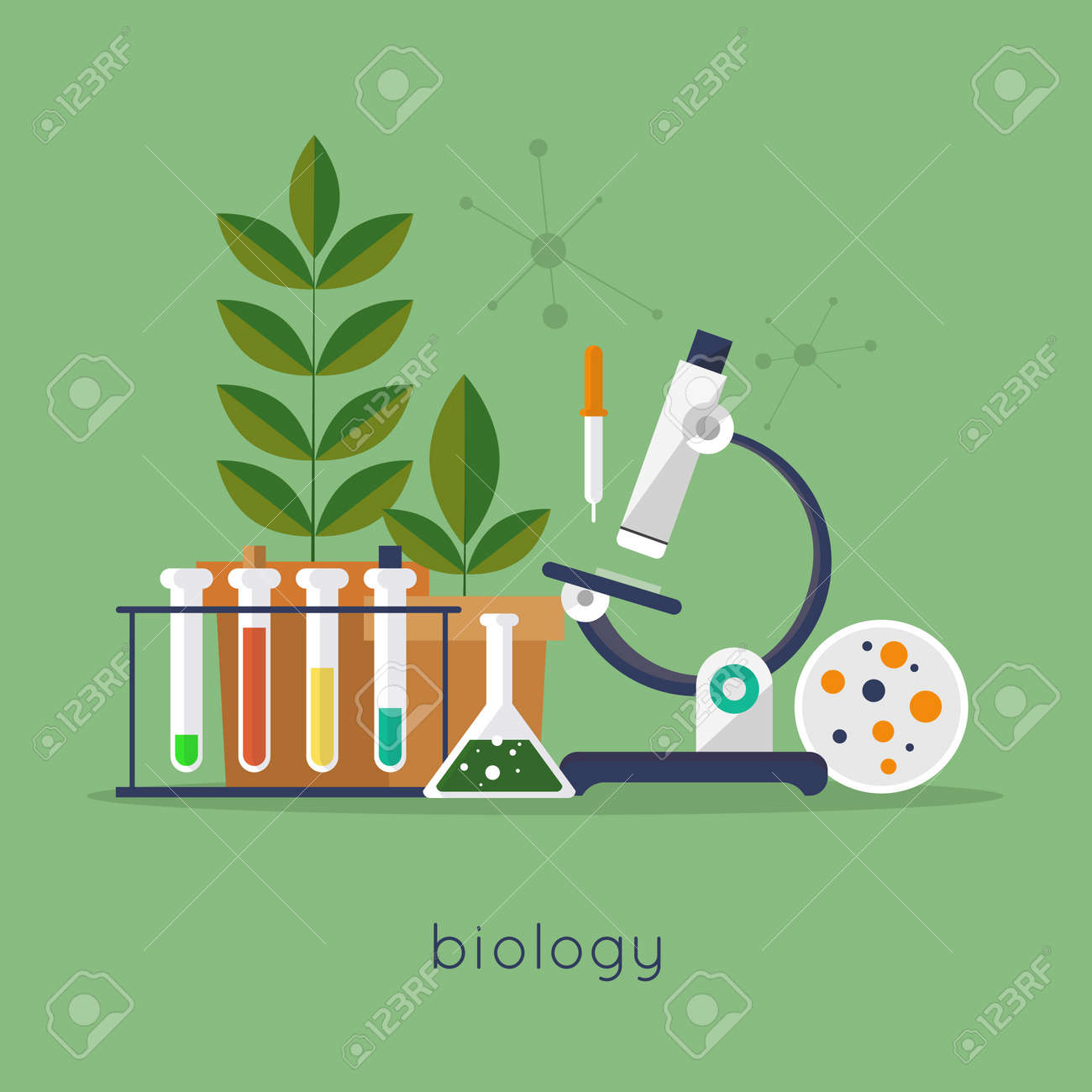 Biology laboratory workspace and science equipment concept. Flat design vector illustration. - 42289632 Biology laboratory workspace and science equipment concept. Flat design vector illustration. - 42289632