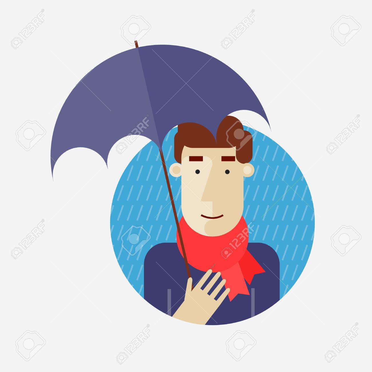 秋 雨 男持株傘 フラットなデザインのベクトル図です のイラスト素材 ベクタ Image