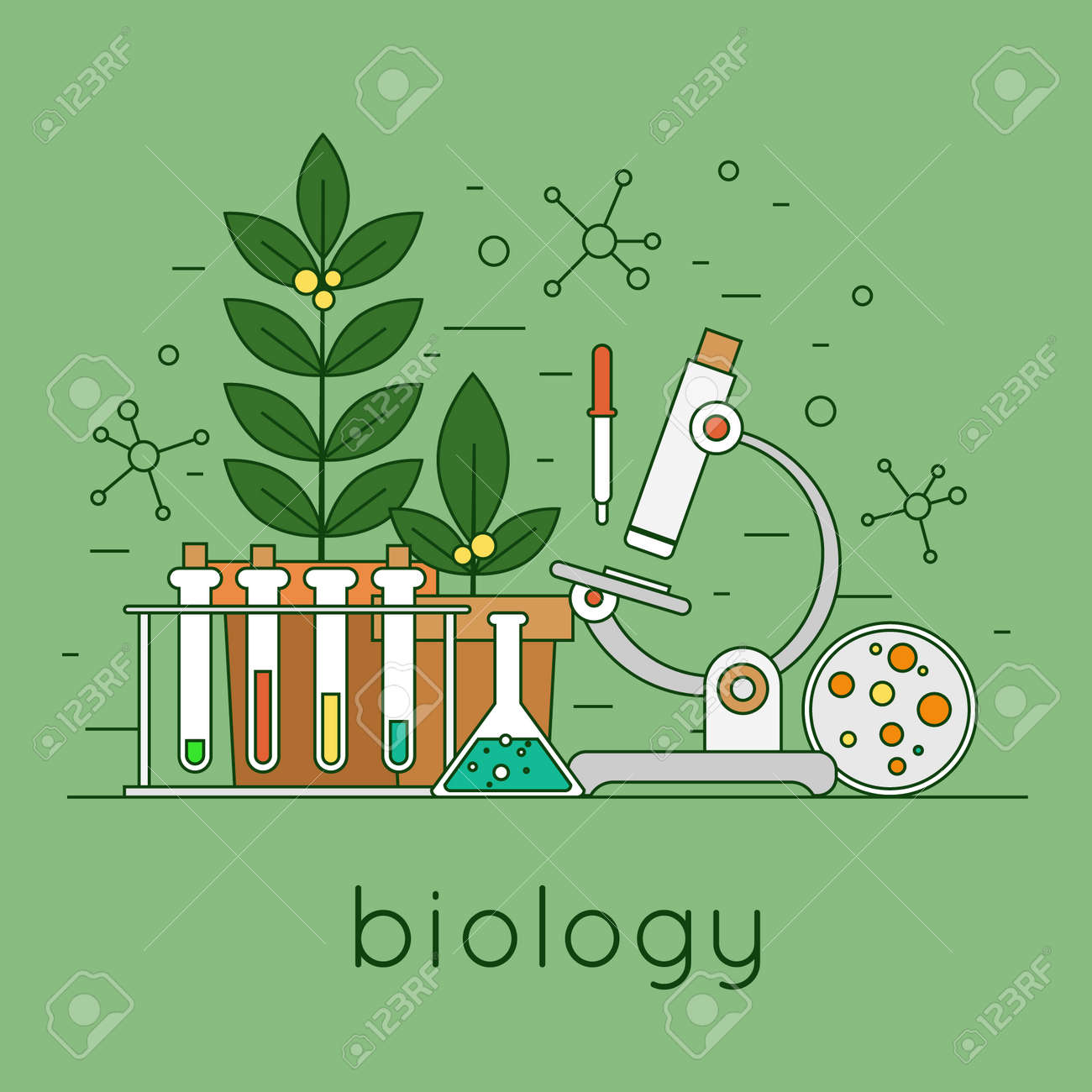 Thin line biology laboratory workspace and science equipment concept. Flat design vector illustration. - 45177730 Thin line biology laboratory workspace and science equipment concept. Flat design vector illustration. - 45177730