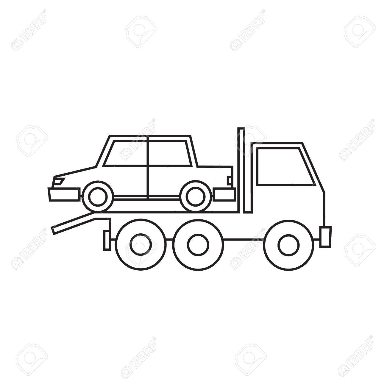 レッカー車が白い背景で隔離の車細い線を駆動します フラットなデザイン イラスト のイラスト素材 ベクタ Image 49065887