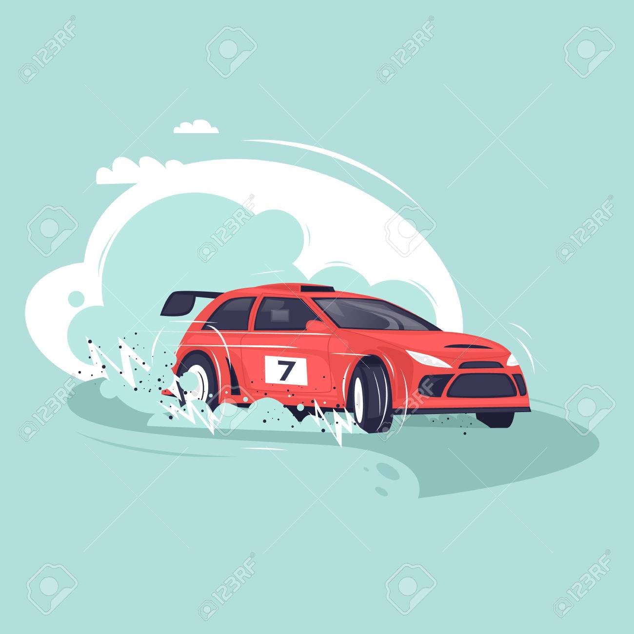 ラリー車 フラット ベクトル イラスト漫画のスタイルで のイラスト素材 ベクタ Image