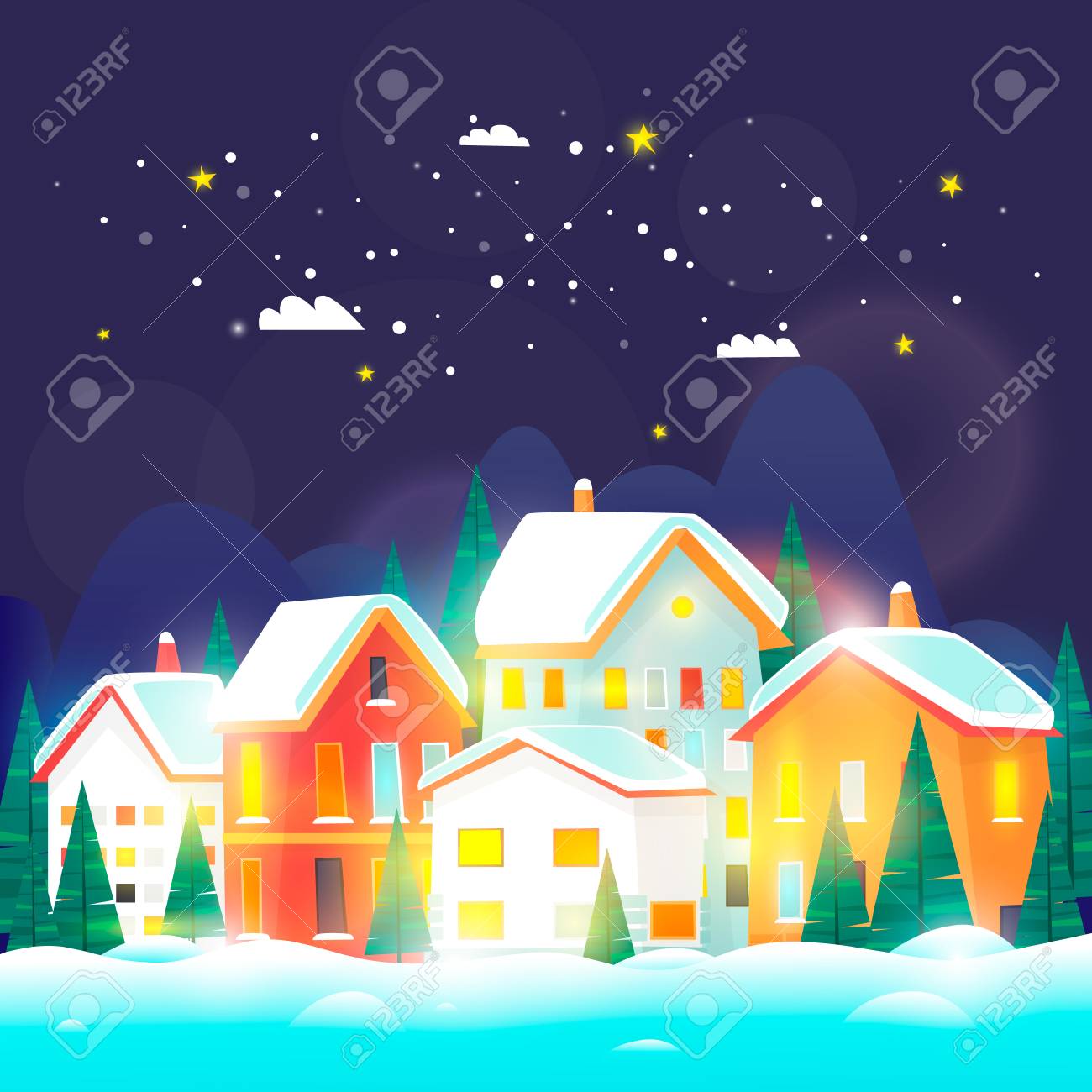 Buon Natale Paesaggi.Vettoriale Paesaggio Della Citta Invernale 2018 Buon Natale E Felice Anno Nuovo Urbano Con La Neve Paesaggio Urbano Illustrazione Vettoriale Di Design Piatto Image 87660961
