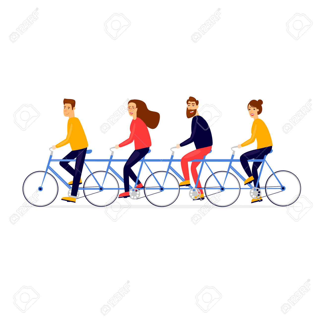 Teamwork business people traveling by bicycle. Flat vector illustration in cartoon style. - 93953283 Teamwork business people traveling by bicycle. Flat vector illustration in cartoon style. - 93953283