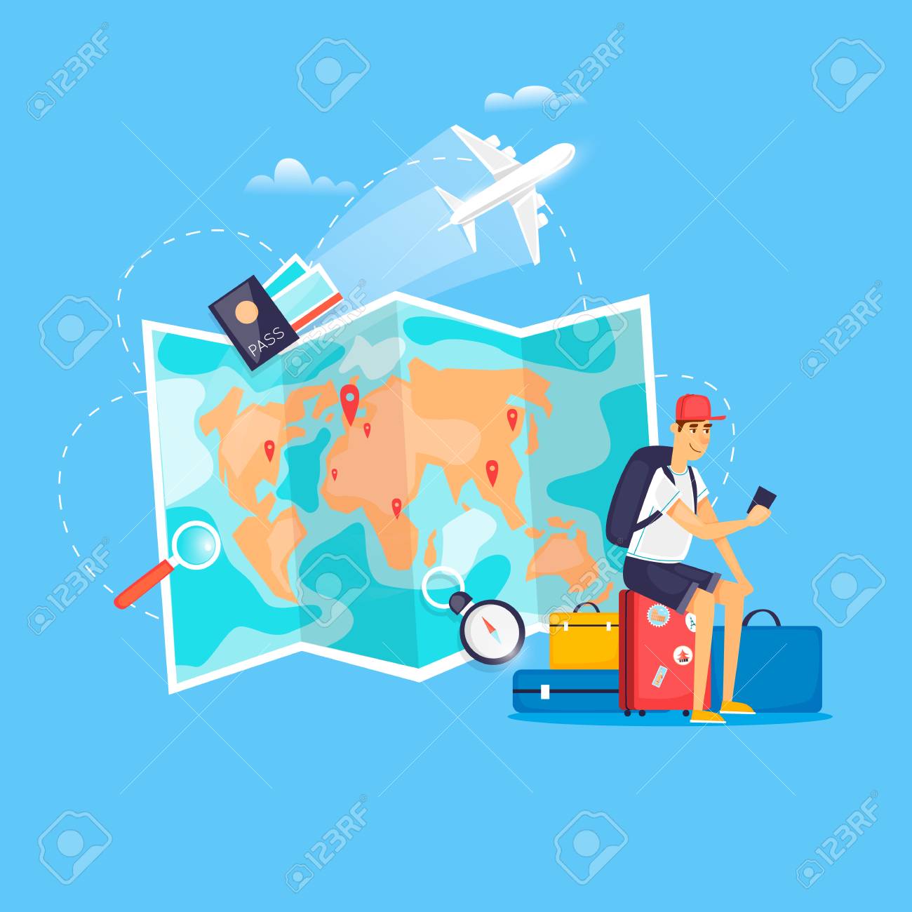 ワールドトラベル 夏休みを計画する 空港 休日 旅 観光と休暇のテーマ フラットデザインベクトルのイラスト のイラスト素材 ベクタ Image ワールドトラベル 夏休みを計画する 空港 休日 旅 観光と休暇のテーマ フラットデザインベクトルのイラスト のイラスト素材 ベクタ Image