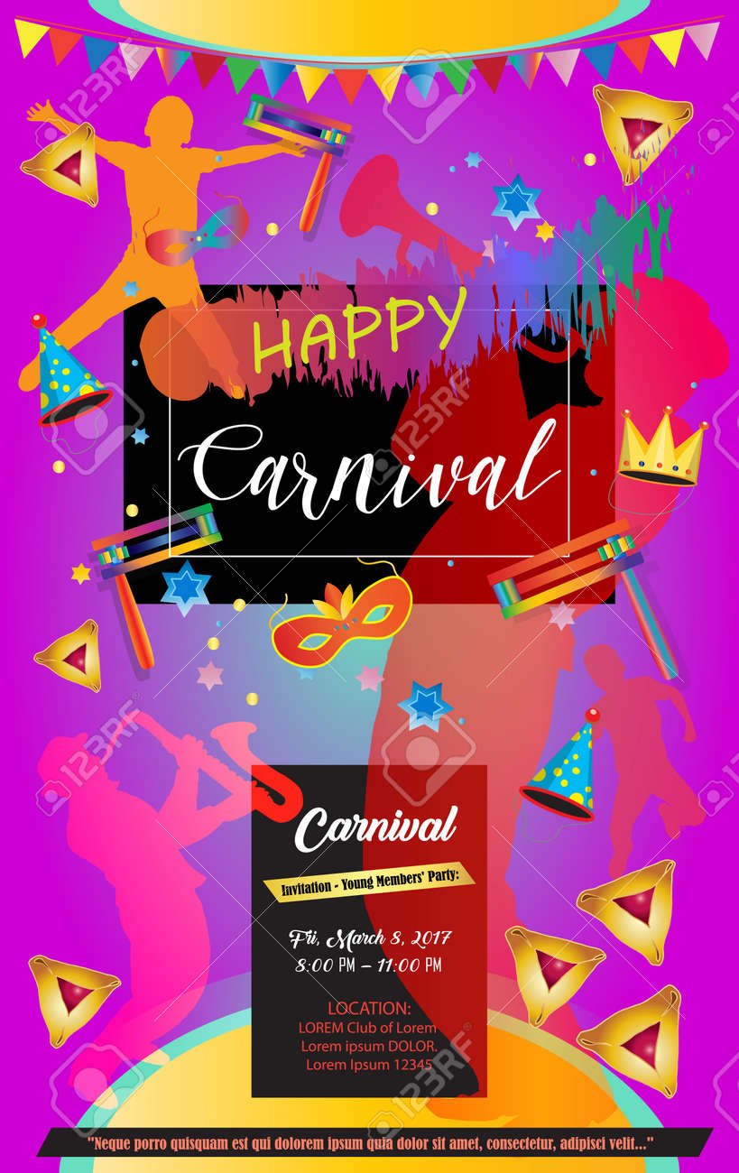 happy purim carnival invitation design template purim poster purim flyer template