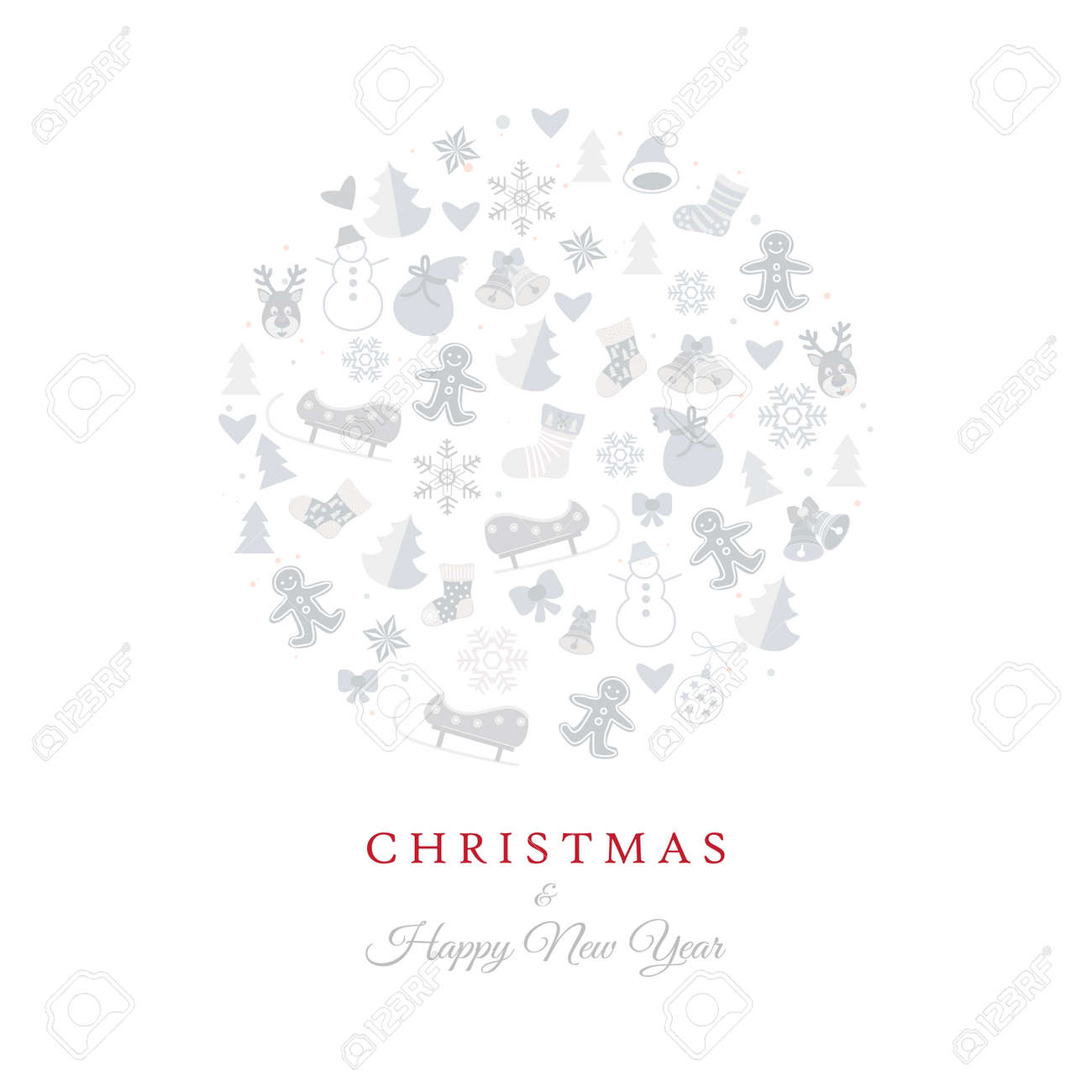 クリスマスのシンボル アイコン リボン 丸いフレーム 孤立した冬の休日のイラストとクリスマスグリーティングカード のイラスト素材 ベクタ Image