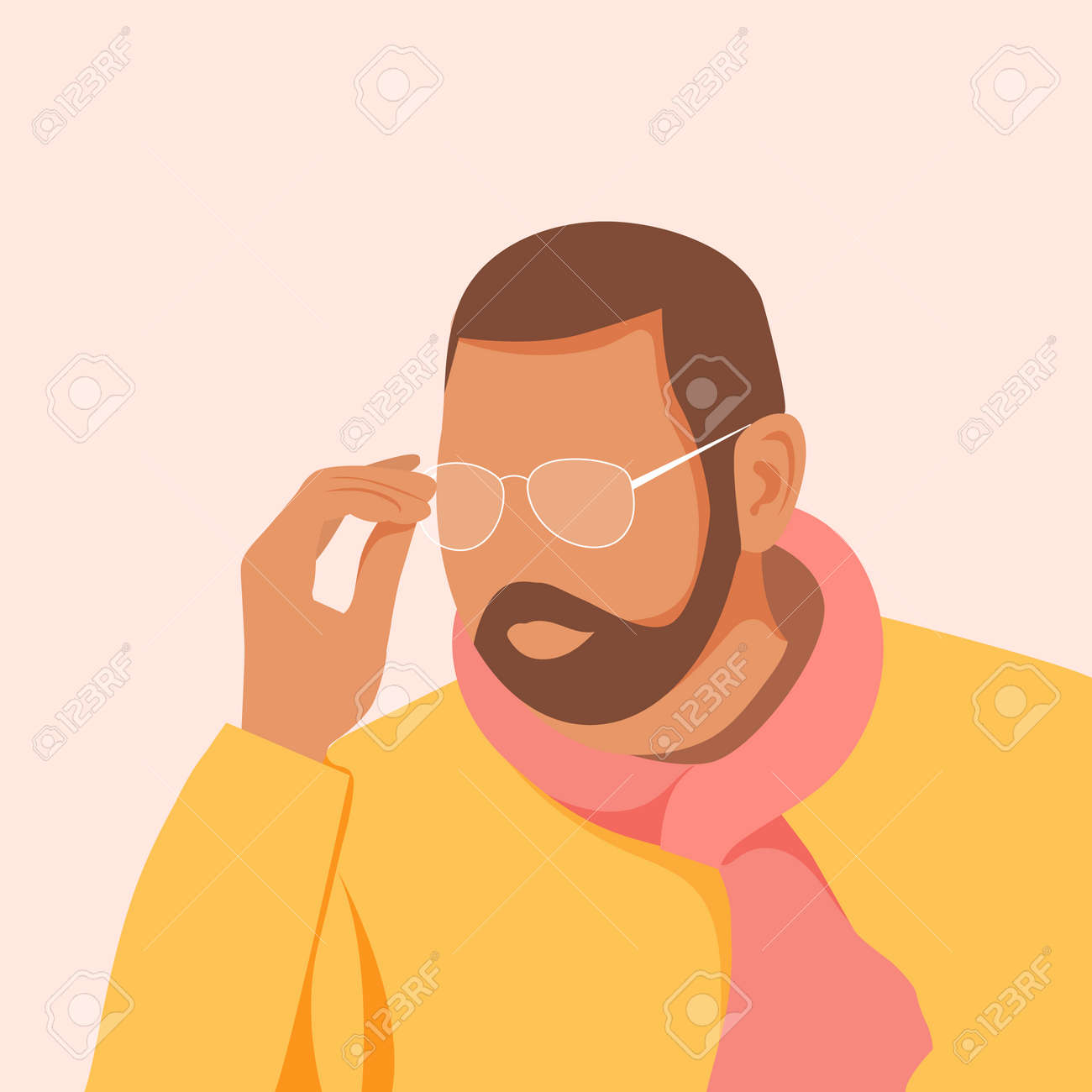 Handsome young man with beard wearing glasses. Guy in orange stylish shirt. Vector illustration - 168765954 Handsome young man with beard wearing glasses. Guy in orange stylish shirt. Vector illustration - 168765954