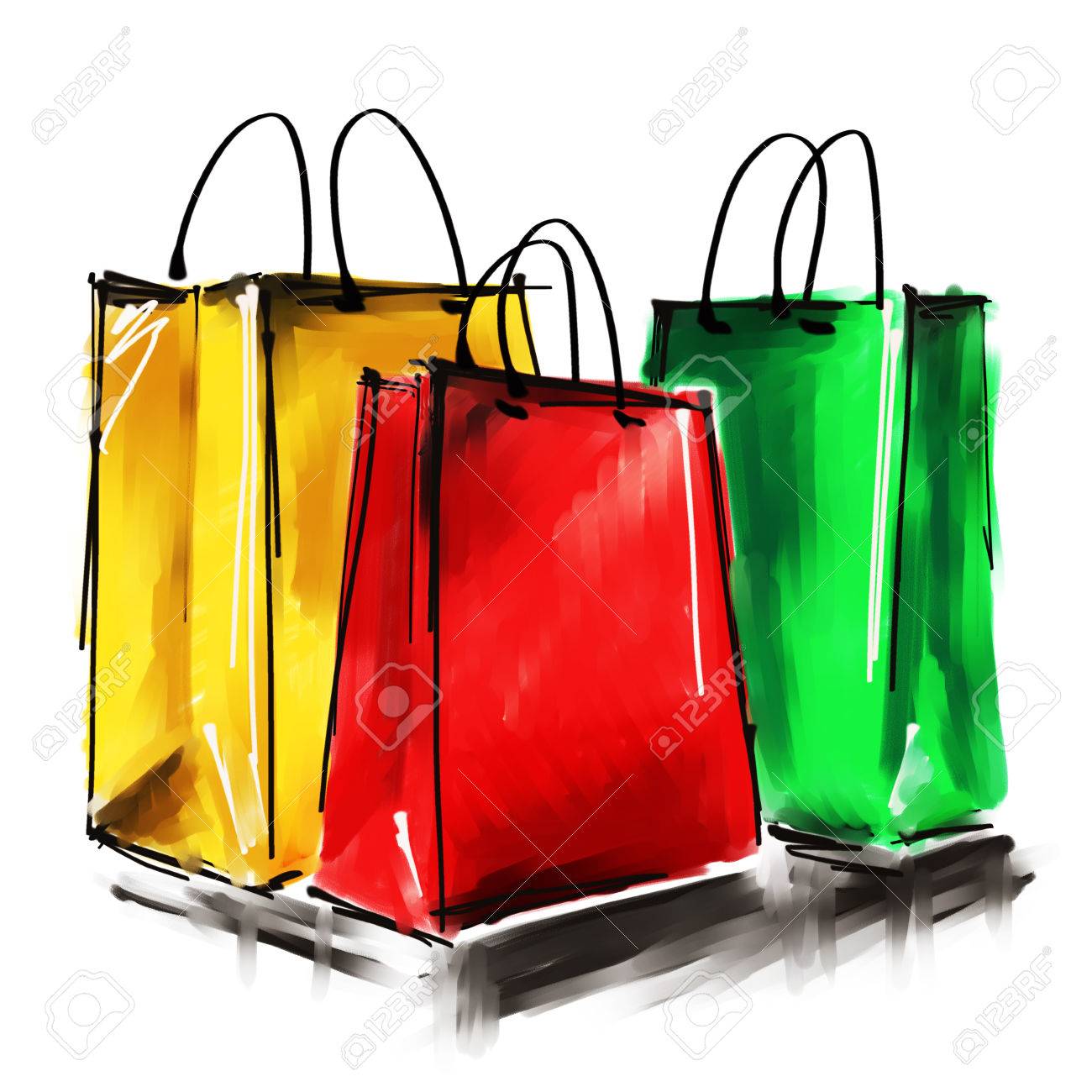 Kunst Digitale Acryl Gemalt Drei Gold Rot Und Grun Einkaufstaschen Isoliert Auf Weissem Hintergrund Lizenzfreie Fotos Bilder Und Stock Fotografie Image 40433094