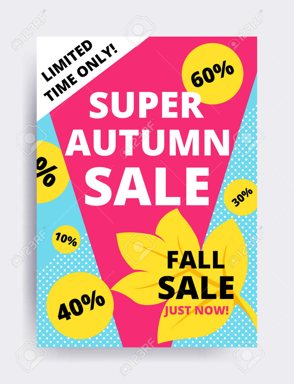 目を引くデザイン秋販売ウェブサイト バナー テンプレート ソーシャル メディア ポスター メール 印刷 携帯電話のデザイン 広告 販促資料の明るくカラフルなイラスト イエロー ピンク ブルーのイラスト素材 ベクタ Image