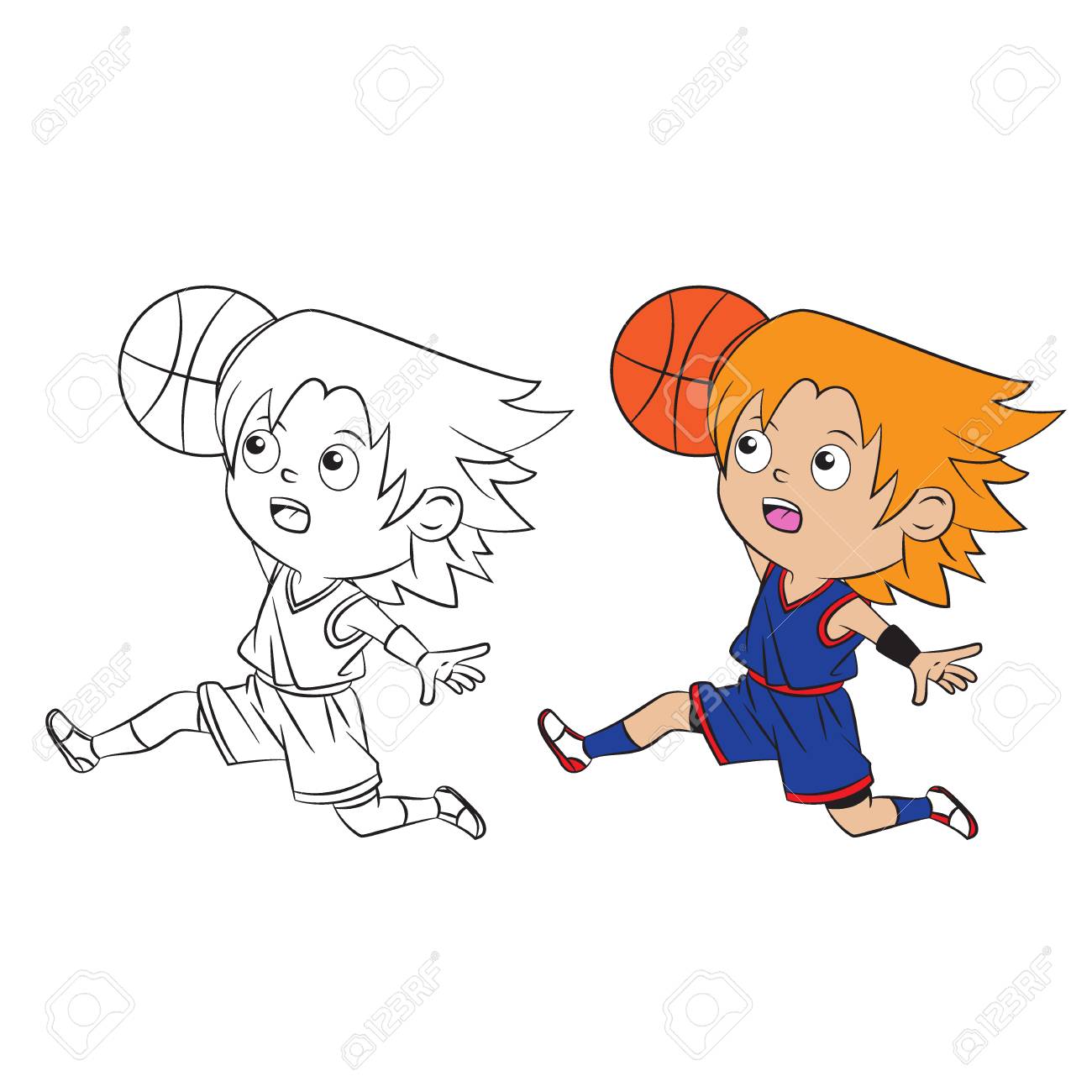バスケットボールをしている漫画の少年 簡単に編集と着色のための別々のレイヤーで両方 のイラスト素材 ベクタ Image 9513