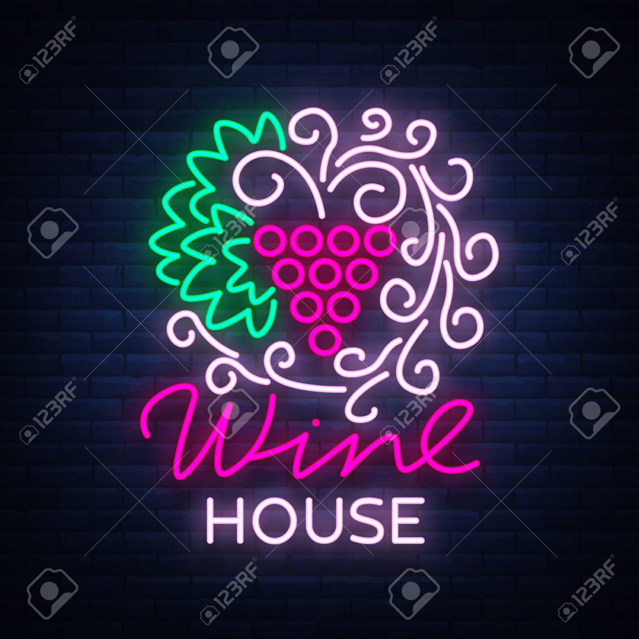 Wine House Pattern Ornament Frame With In A Trendy Neon Style