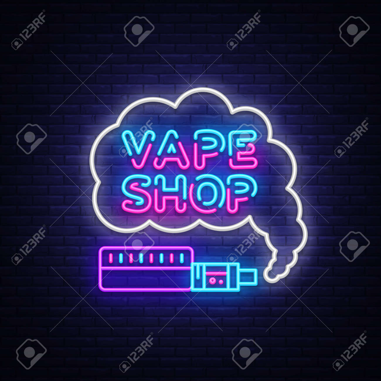 vape shop logo neon vector vape neon sign design template on sign design template