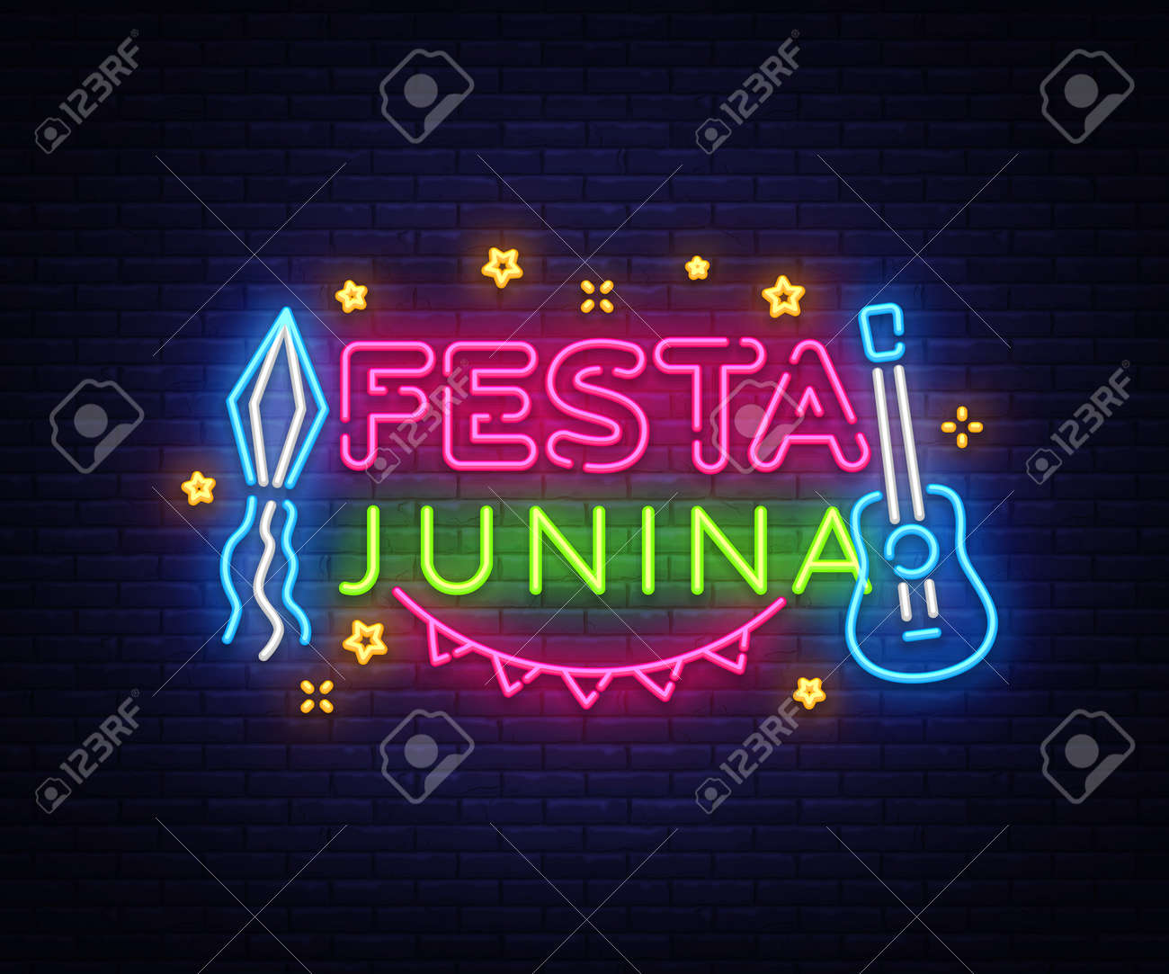 festa junina greeting card design template neon vector modern trend