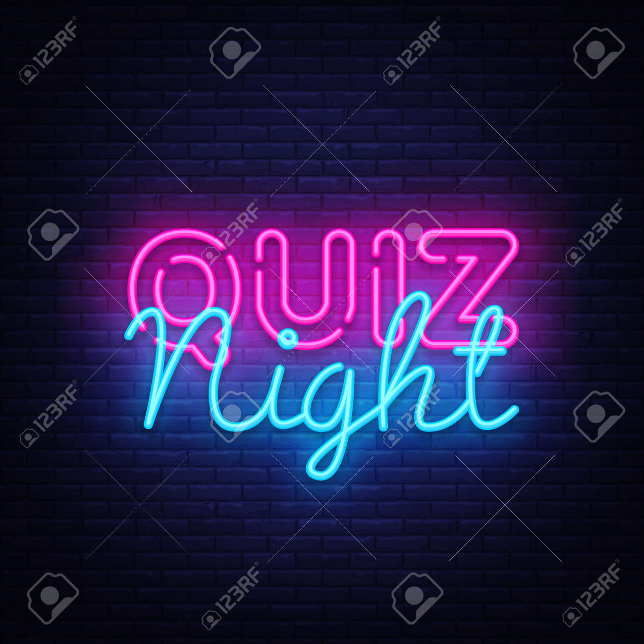 Quiz night announcement poster vector design template. Quiz night neon signboard, light banner. Pub quiz held in pub or bar, night club. Pub team game. Questions game bright retro light sign. Vector - 103259429 Quiz night announcement poster vector design template. Quiz night neon signboard, light banner. Pub quiz held in pub or bar, night club. Pub team game. Questions game bright retro light sign. Vector - 103259429
