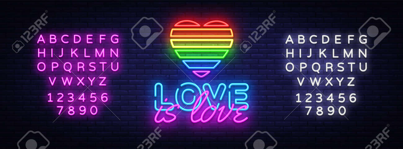 Love is Love neon text vector design template. LGBT neon logo, light banner design element colorful modern design trend, night bright advertising. Vector illustration. Editing text neon sign - 111634166 Love is Love neon text vector design template. LGBT neon logo, light banner design element colorful modern design trend, night bright advertising. Vector illustration. Editing text neon sign - 111634166